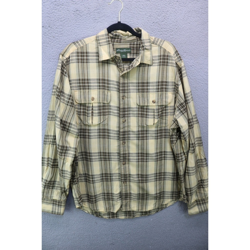 Eddie Bauer Men's Plaid Long Sleeve Button-Up Shirt-XL-EG-Pockets-Casual